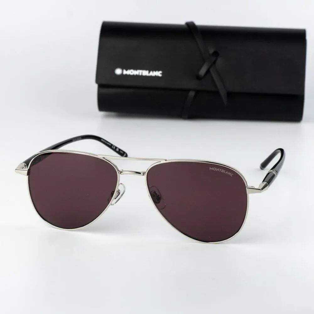 Montblanc Men Sunglasses Silver Black Violet Pilot MB0345S 002 NEW AUTHENTIC0